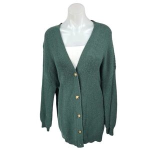 12th tribe Sweater Women Small Green Cardigan Cable Knit Oversized Hipster Boho